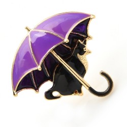 Cat under umbrella - brooch