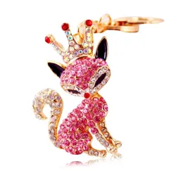 Renard en cristal avec couronne - porte-clés
