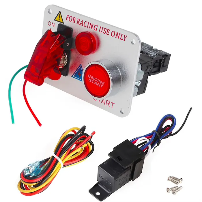 12V - LED rouge - démarrage moteur de voiture de course - interrupteur d'allumage à bouton-poussoir - bascule de panneau