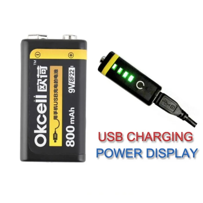 OKCELL - lithium battery - rechargeable - USB - 9V - 800 mAhBattery