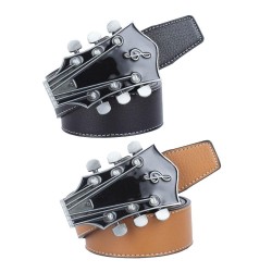 Leather belt with metal guitar shaped buckleBelts