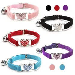 Collier pour chien / chat - réglable - avec coeur cristal / grelot