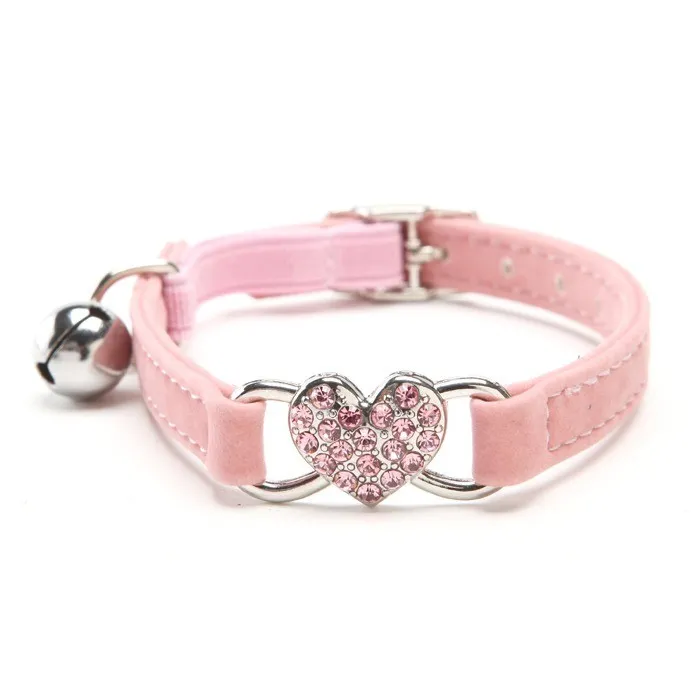 Collier pour chien / chat - réglable - avec coeur cristal / grelot
