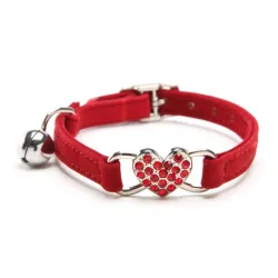 Collier pour chien / chat - réglable - avec coeur cristal / grelot
