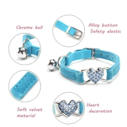 Collier pour chien / chat - réglable - avec coeur cristal / grelot