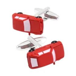 Voiture rouge émaillée - boutons de manchette argent