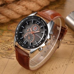 OUKESHI - elegant Quartz stainless steel watch - leather braceletWatches