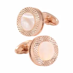 Boutons de manchette ronds or rose - avec coquillage blanc