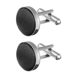 Boutons de manchette ronds en argent - avec tissu coloré