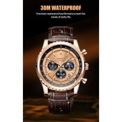LIGE - luxury stainless steel Quartz watch - luminous - leather strap - waterproof - blueWatches