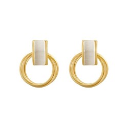 Elegant golden round earrings - with white opalEarrings