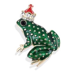 Green frog with crystal crown - broochBrooches