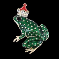Green frog with crystal crown - broochBrooches