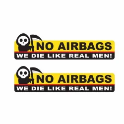Autocollant drôle de voiture - tête de squelette / NO AIRBAGS WE DIE LIKE REAL MEN - 2 pièces