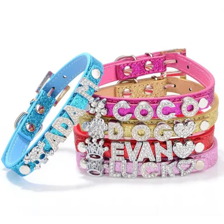 Collier pour chiens/chats - avec prénom et breloque en cristal - personnalisé