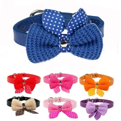 Collier en cuir avec nœud papillon tricoté - pour chiens / chats