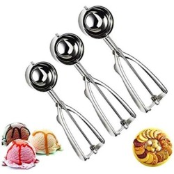 Stainless steel scoop - spring handle - for ice cream / mash potato - 3 piecesCutlery