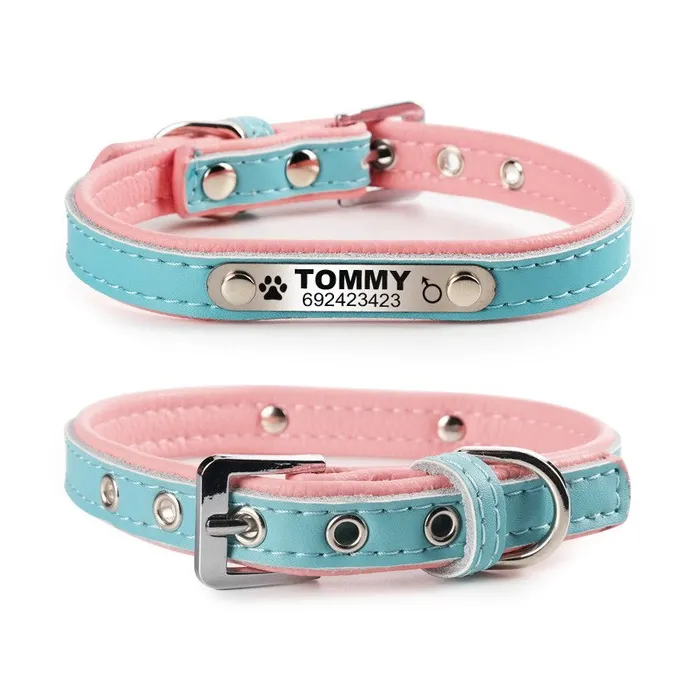 Collier chiens/chats - ID Tag - personnalisé - gravé - cuir
