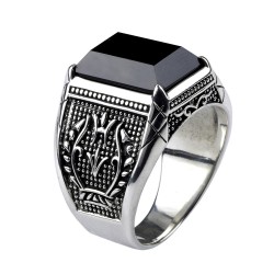 Retro mens signet - with black onyx stone - 925 sterling silverRings