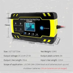 Chargeur de batterie de voiture - entièrement automatique - LCD numérique - 12V-24V - 8A