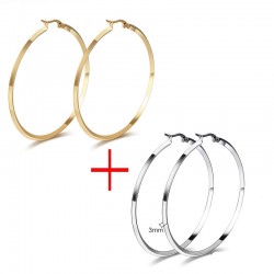 Gold & Silver Round Hoops Earrings 2 Pair