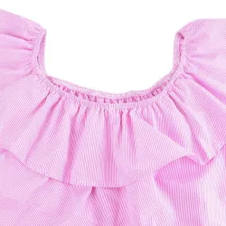 Off shoulders strapless striped ruffles mini dressDresses