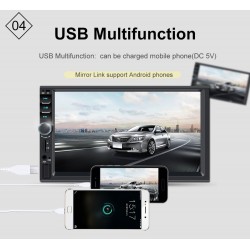 Radio de voiture Bluetooth - Écran tactile LCD 2 - 7''' - lecteur MP3-MP5 - USB - MirrorLink