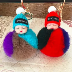 Poupée pour bébé dormant - porte-clés avec pompe à fourrure