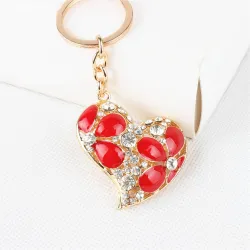 Coeur en cristal avec fleurs rouges - porte-clés