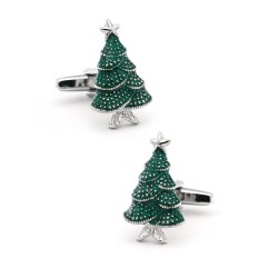 Cufflinks with a green Christmas tree